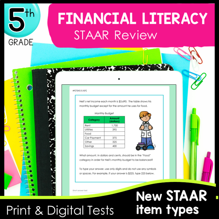5th STAAR Math Review Personal Financial Literacy : Budget, Taxes, Income
