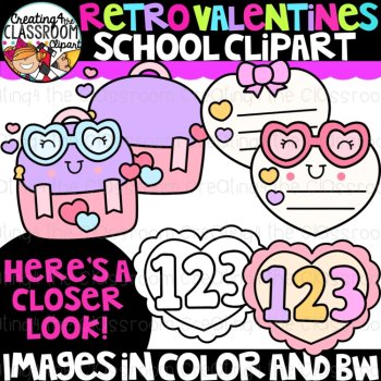 Retro Valentines School Clipart | Groovy Valentine clipart for worksheets, image 2