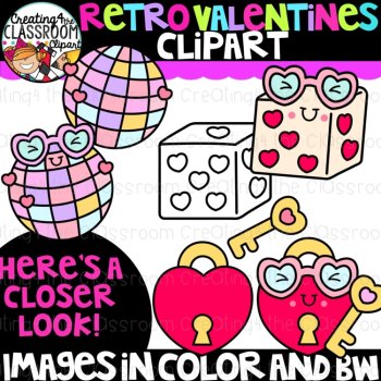 Retro Valentines Day Clipart | Groovy Valentine clipart for decor and worksheets, image 2