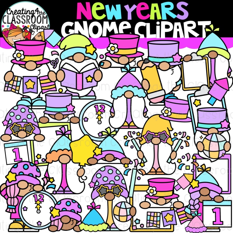 New Years Gnomes Clipart| New Years Gnome clipart for worksheets and activities