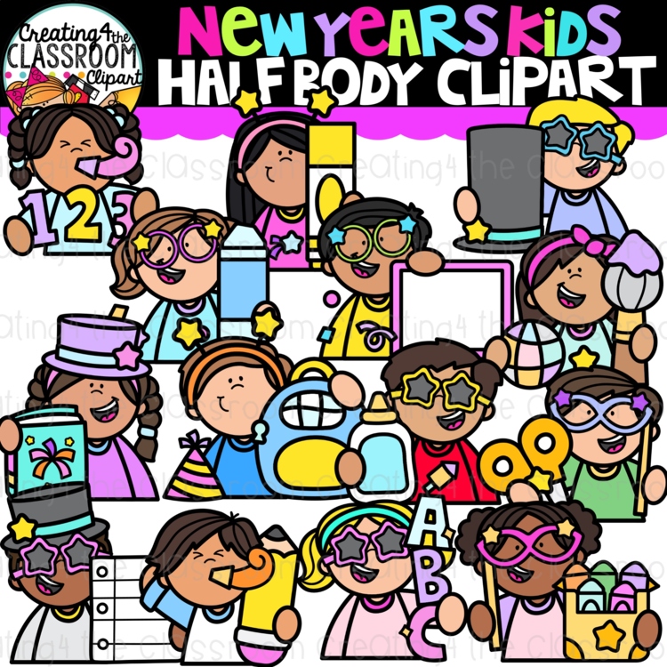 New Years Half Body Kids Clipart| New Years clipart for decor and worksheets