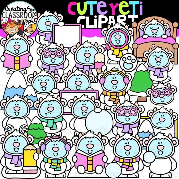 Cute Yeti Clipart | Winter Yeti clipart for decor and worksheets