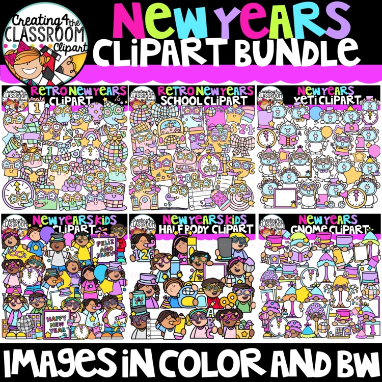 New Years Clipart Bundle | Cute New Years Clipart for activities and decor