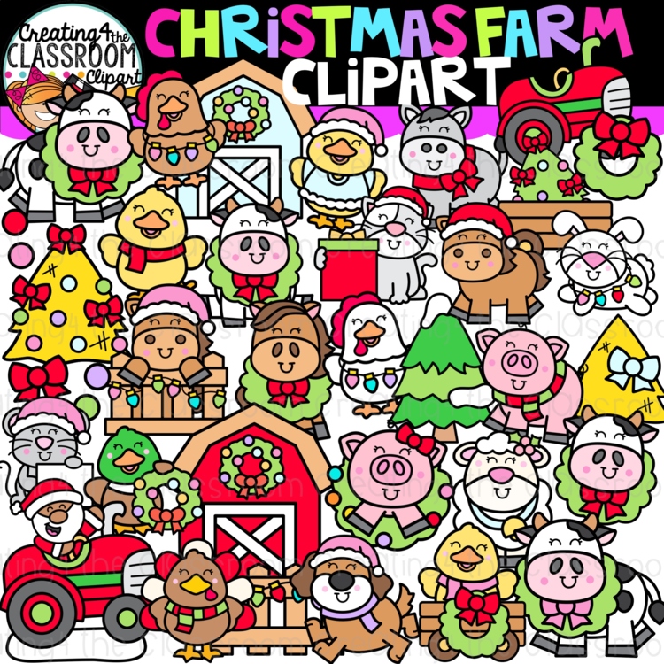 Christmas Farm Animals Clipart| Christmas Tree farm clipart