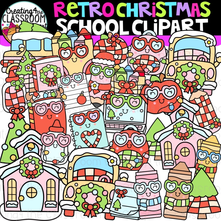 Retro Christmas School Clipart| Groovy Christmas clipart