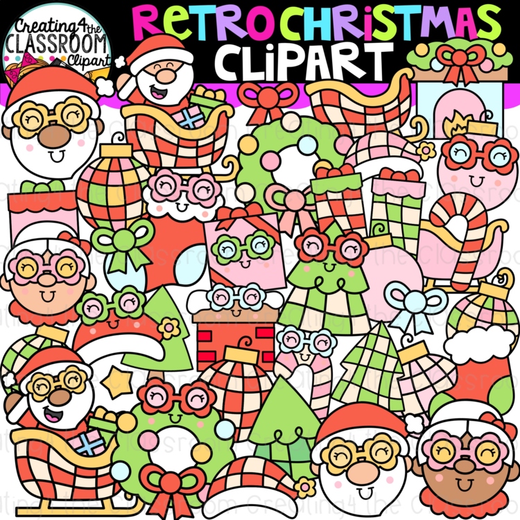 Retro Christmas Clipart |Groovy Christmas clipart for decor and activities