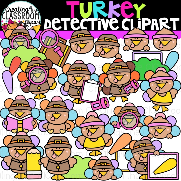 Turkey Detectives Clipart | Detective Turkey Thanksgiving Clipart