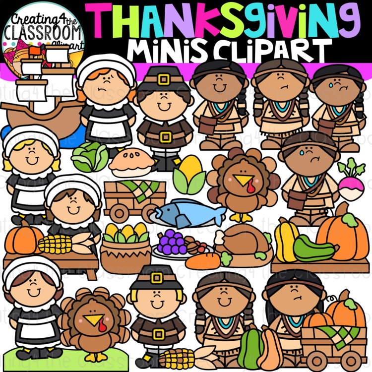 Thanksgiving Minis Clipart | Pilgrim First Thanksgiving Clipart