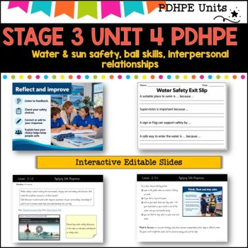 STAGE 3 UNIT 4 NSW Aligned PDHPE sun, water safety, healthy, relationships,games, image 2
