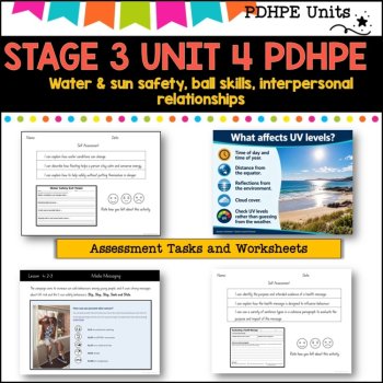 STAGE 3 UNIT 4 NSW Aligned PDHPE sun, water safety, healthy, relationships,games, image 3
