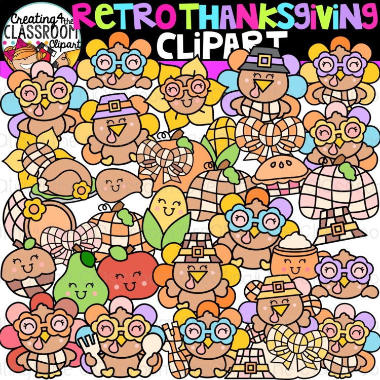 Retro Thanksgiving Clipart |Groovy Thanksgiving clipart for decor and activities