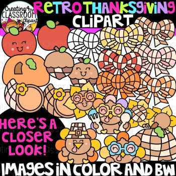 Retro Thanksgiving Clipart |Groovy Thanksgiving clipart for decor and activities, image 2