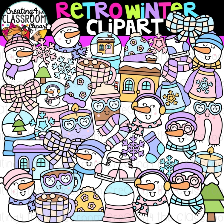 Retro Winter Clipart | Groovy Winter clipart for decor and worksheets