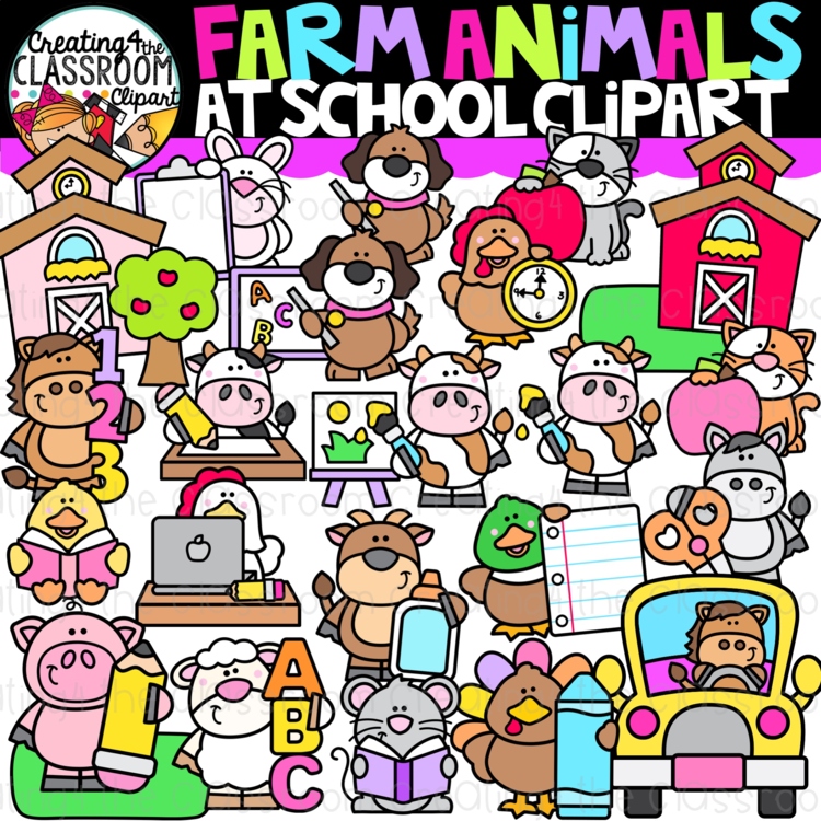 Farm Animals School Clipart | Farm Clip Art for Activities, Worksheets