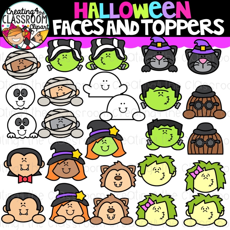 Halloween Toppers and Faces Clipart | Halloween clipart for crafts