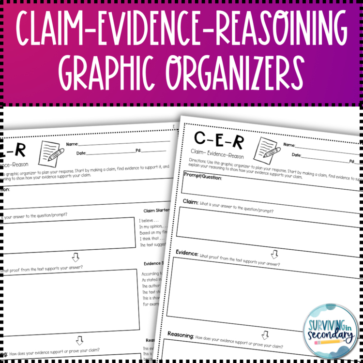 Claim-Evidence-Reasoning CER Scaffolded Graphic Organizers