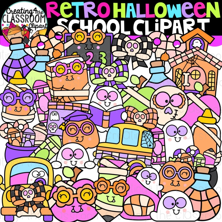Retro Halloween School Clipart | Groovy Halloween clipart for activities