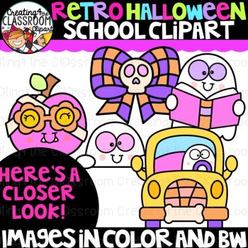 Retro Halloween School Clipart | Groovy Halloween clipart for activities, image 2