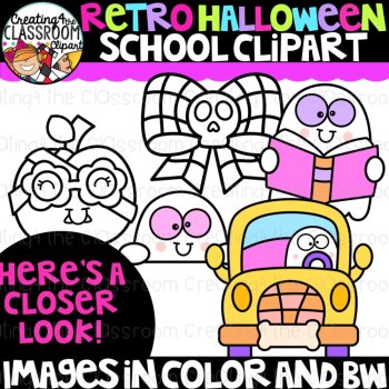 Retro Halloween School Clipart | Groovy Halloween clipart for activities, image 3