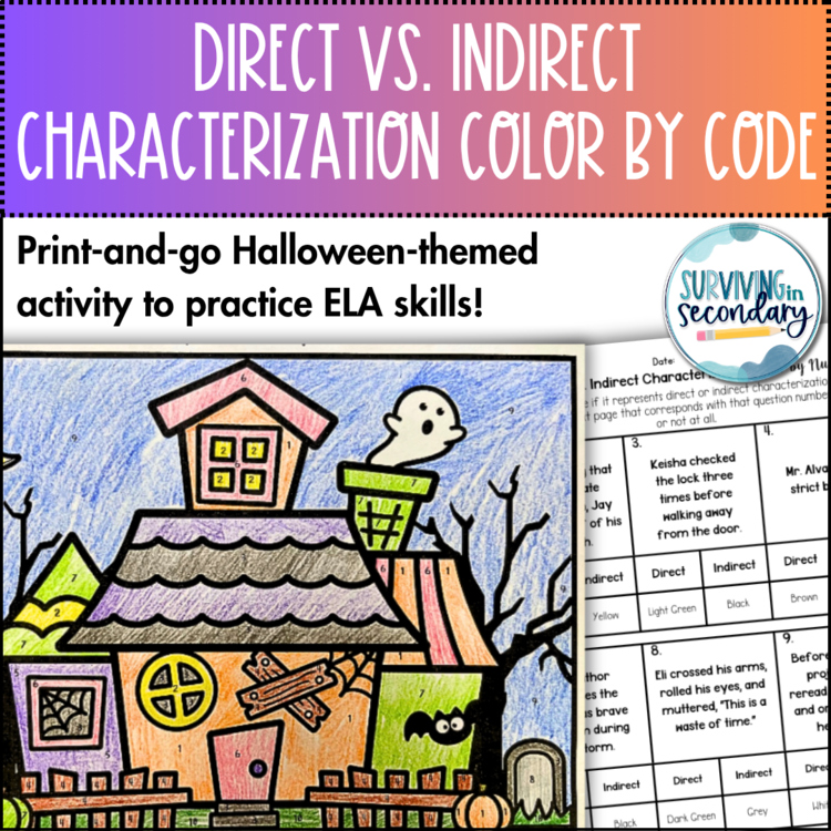 Direct vs. Indirect Characterization Coloring Activity - Halloween-Themed Review