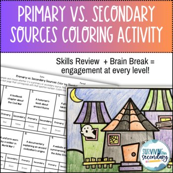 Primary vs. Secondary Sources Coloring Activity - Halloween-Themed Review, image 2