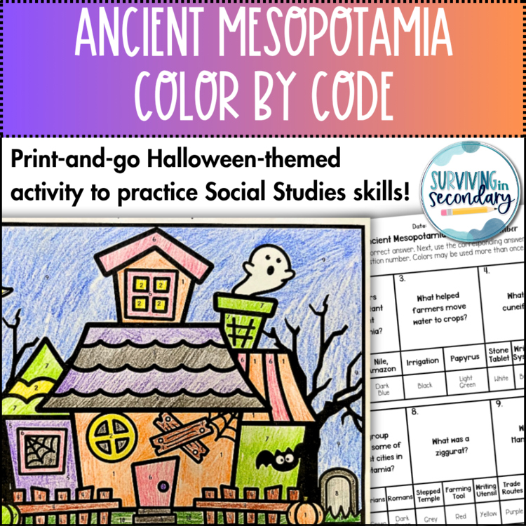 Ancient Mesopotamia Coloring Activity - Halloween-Themed Social Studies Review