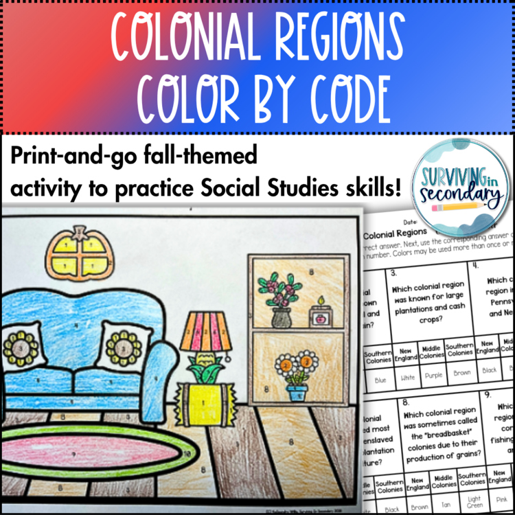 Colonial Regions Coloring Activity - Fall-Themed Resource for American History
