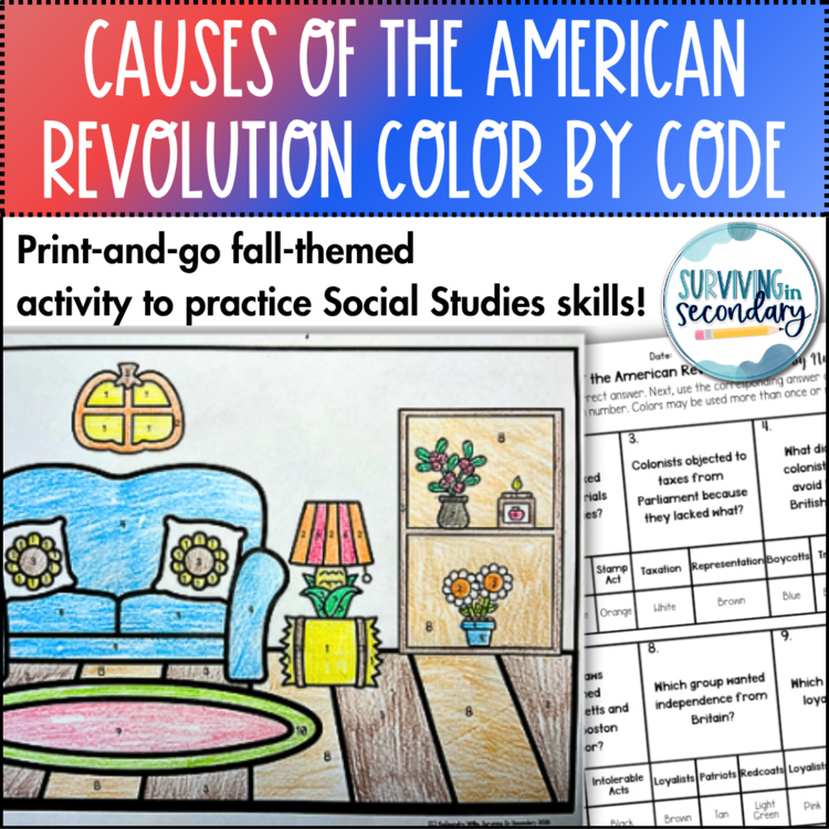 Causes of the American Revolution Coloring Activity - Fall-Themed Resource