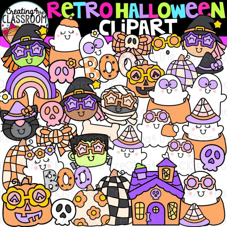 Retro Halloween Clipart | Groovy Halloween clipart for decor and worksheets