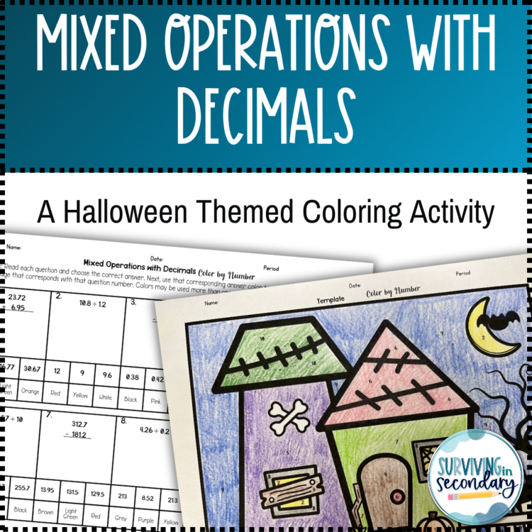 Mixed Operations with Decimals Haunted House Coloring Activity