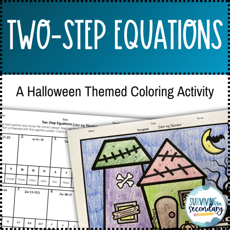 Solving Two- Step Equations Haunted House Coloring Activity