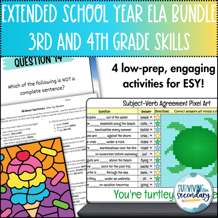 Extended School Year English Language Arts Bundle - 3rd and 4th Grade Level