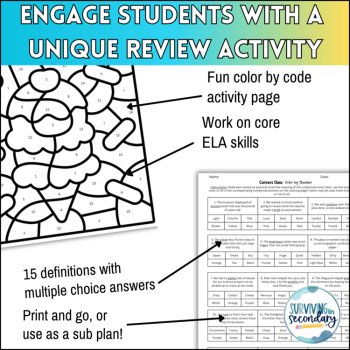 Vocabulary Context Clues Color by Code - 3/4 Grade ELA Activity - Ideal for ESY, image 3