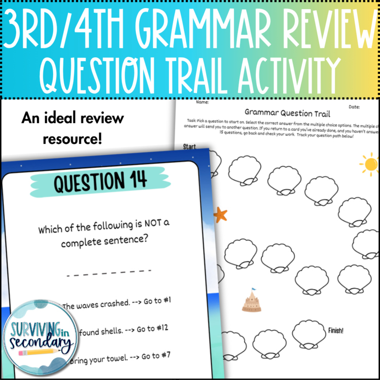 3rd/4th Grammar Question Trail - Scavenger Hunt Review for ELA - Ideal for ESY