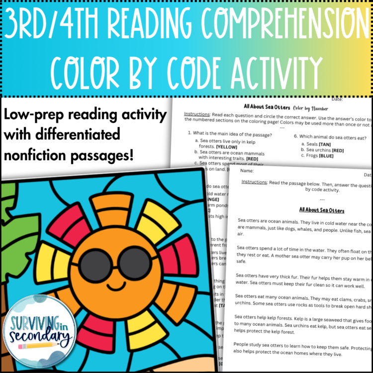 3rd/4th Nonfiction Reading Comprehension - Coloring Activity - Ideal for ESY
