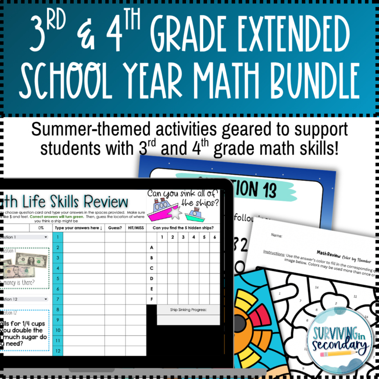 Extended School Year Math Resources- Ideal for ESY 3rd & 4th Grade Level Review