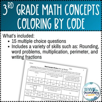 3rd Grade Math Concepts Review Coloring Activity - Ideal for ESY, image 2