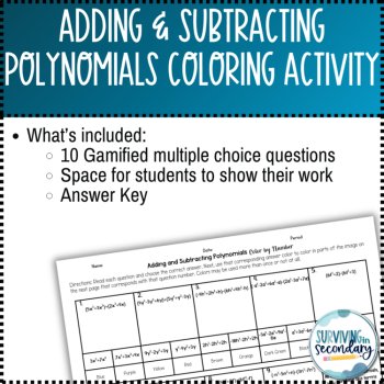 Adding and Subtracting Polynomials- St. Patrick's Day Coloring Activity, image 2