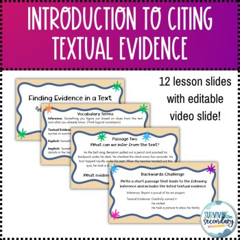 Introduction to Textual Evidence Lesson Presentation and Graphic Organizer, image 2