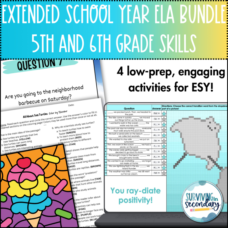 Extended School Year English Language Arts Bundle - 5th and 6th Grade Level