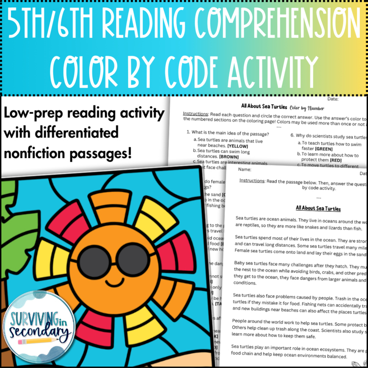 5th/6th Nonfiction Reading Comprehension - Coloring Activity - Ideal for ESY