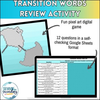 Transition Words Pixel Art - Self-Checking Writing Skills Review - Ideal for ESY, image 2