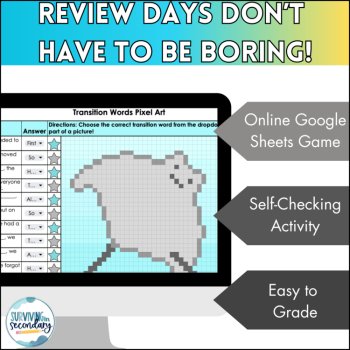 Transition Words Pixel Art - Self-Checking Writing Skills Review - Ideal for ESY, image 3