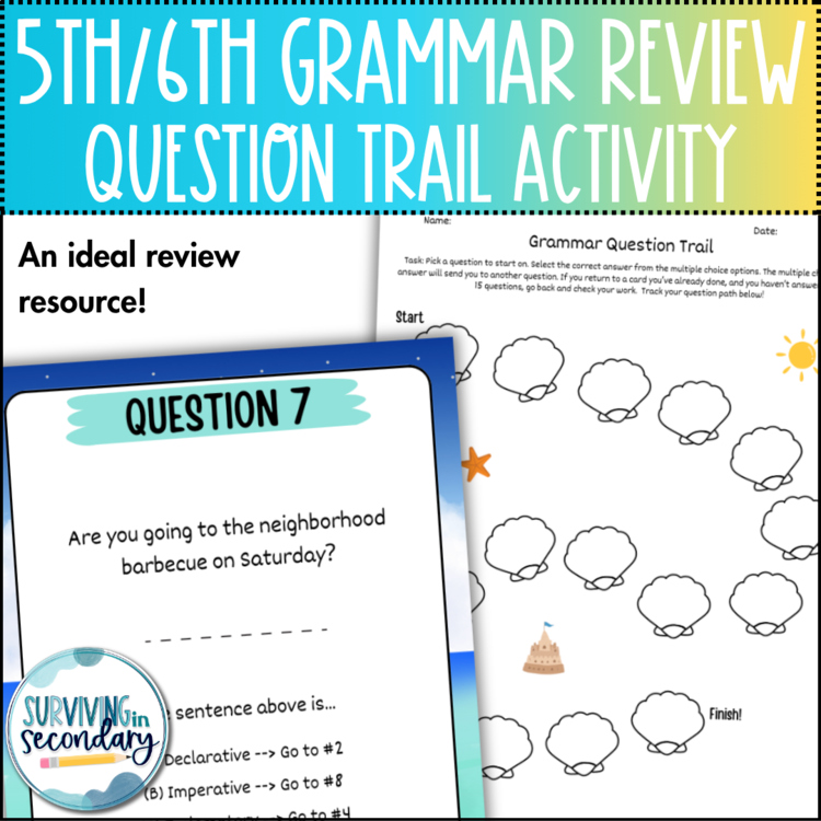 5th/6th Grammar Question Trail - Scavenger Hunt Review for ELA - Ideal for ESY