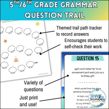 5th/6th Grammar Question Trail - Scavenger Hunt Review for ELA - Ideal for ESY, image 3