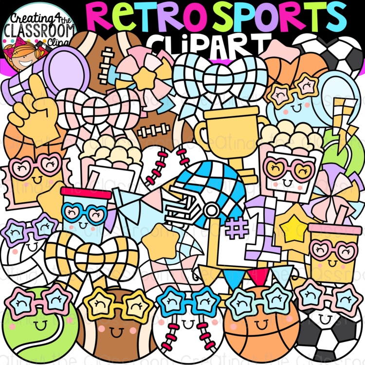 Retro Sports Clipart | Groovy Sports clipart for decor and worksheets