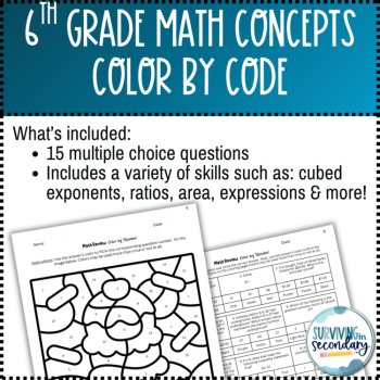 6th Grade Math Concepts Review Coloring Activity - Ideal for ESY, image 2
