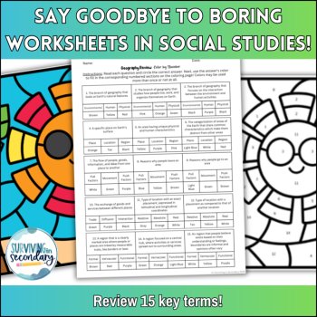 Geography Key Terms Color by Code - Engaging Social Studies Review Activity, image 2