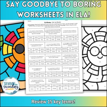 ELA Key Terms Color by Code - No-Prep Review for English Language Arts, image 2