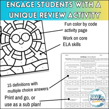 ELA Key Terms Color by Code - No-Prep Review for English Language Arts, image 3